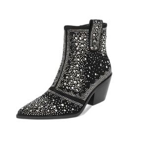 Black Rhinestone Ankle Boots - Size 9.5